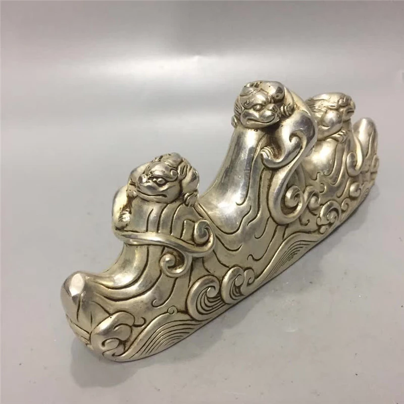 Chinese Tibet Silver Copper Carving God Beast Animal Pixiu Statue Pen Holder Wealth Good Luck Geomancy Home Decoration Statues Sculptures Aliexpress