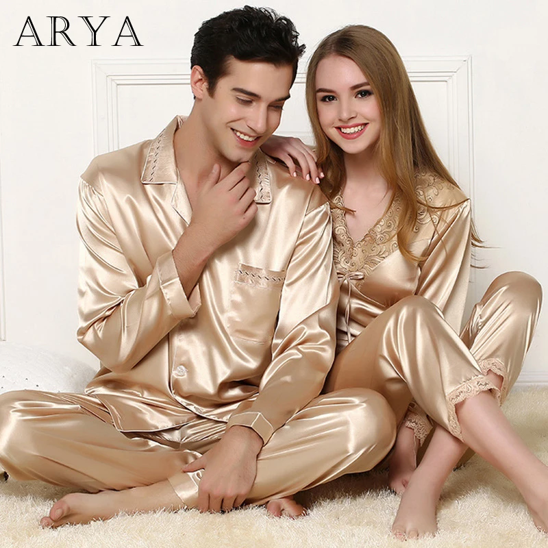 Пижамы, сексуальные влюбленные, цвета шампанского, золотые пижамы для больших размеров, женские пижамы, атласная Шелковая пижама для сна Mujer, женские пижамные комплекты Femme