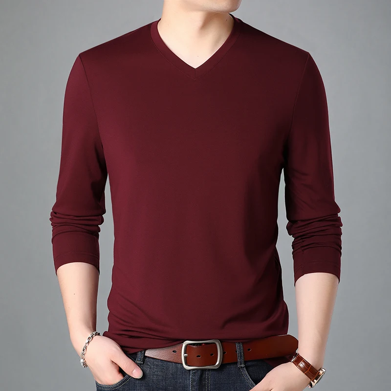 

Spring and autumn loose long sleeve t-shirt men's pure cotton fashion men's bottoming shirt fashion men's top thin