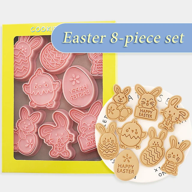 8Pcs/set Easter Plastic Cookie Cutter Rabbit Egg Biscuit Cutter 3D Cartoon Dinosaur Bear Molds Baking Tools Party DIY Decoration 1