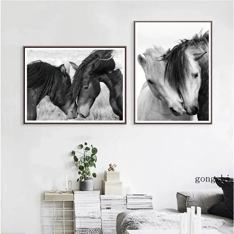 

Black and White Wild Horse Art Photography Prints Animal Canvas Painting Wall Art Pictures Nordic Posters Living Room Home Decor