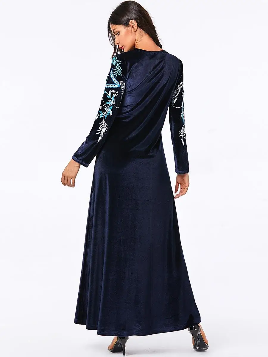 Abaya/бархатное женское мусульманское длинное платье для девочки, теплый кафтан, исламский, арабский свободный халат, платье с вышивкой, Осень-зима, Модное Новое