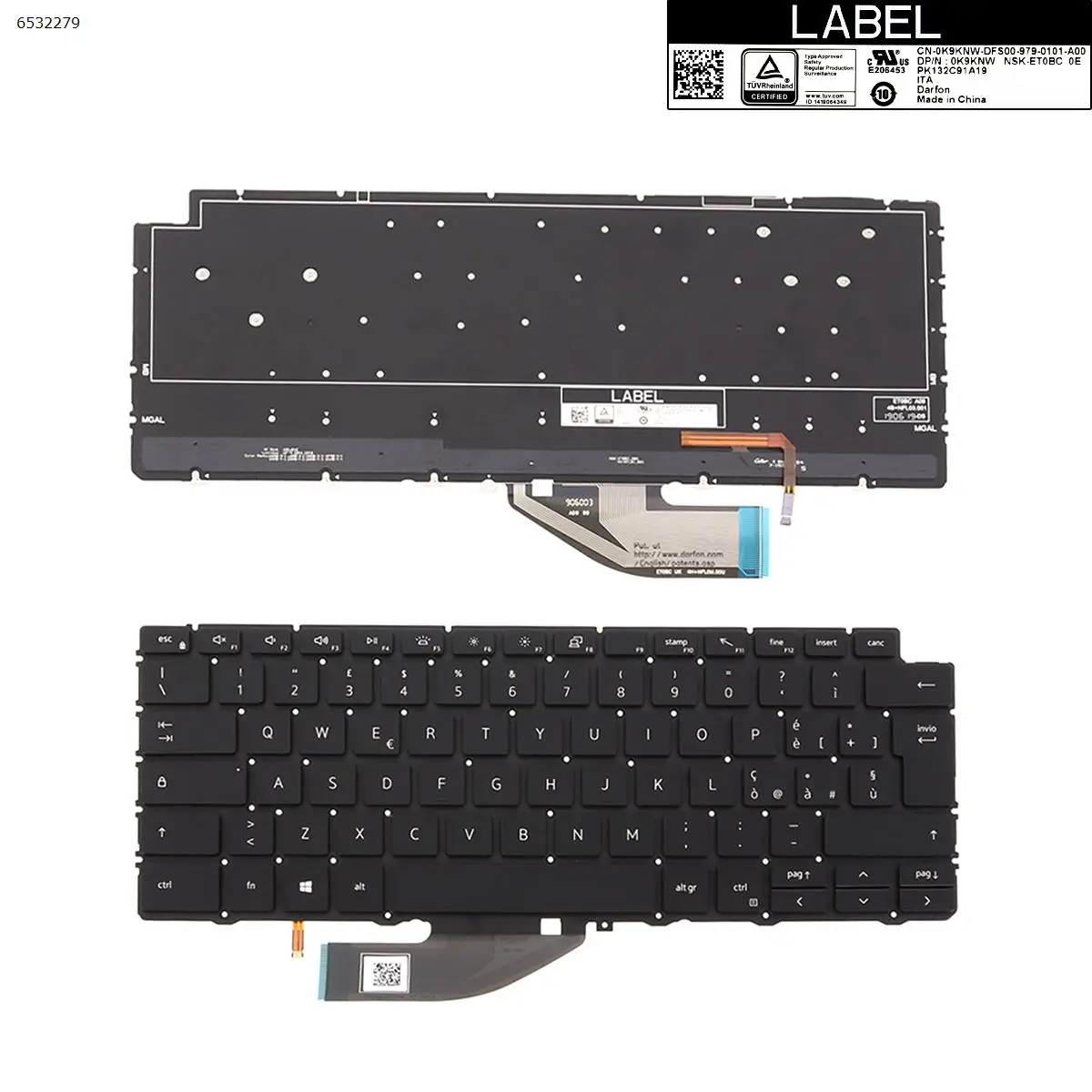 Italian New Replacement Keyboard For Dell Xps 13 7390 2in1 Laptop Black With Backlit No Frame