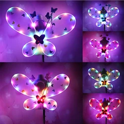 Novo luminoso bbutterfly asas três peças tutu saia luminosa asas de borboleta quatro peças natal cosplay roupas meninas bonito