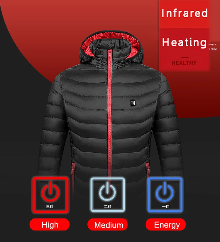 Новинка, Женская умная USB хлопковая куртка с подогревом, однотонное плотное инфракрасное пальто с подогревом, зимнее пуховое пальто с капюшоном, уличная одежда для пеших прогулок