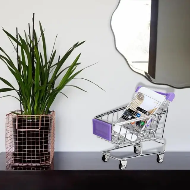 Baby Toy Supermarket Hand Trolley Mini Shopping Cart Desktop Decoration Storage Toy Gift Dollhouse Furniture Accessories 2