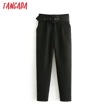 

black suit pants woman high waist pants sashes pockets office ladies pants fashion middle aged pink yellow pants 6A22
