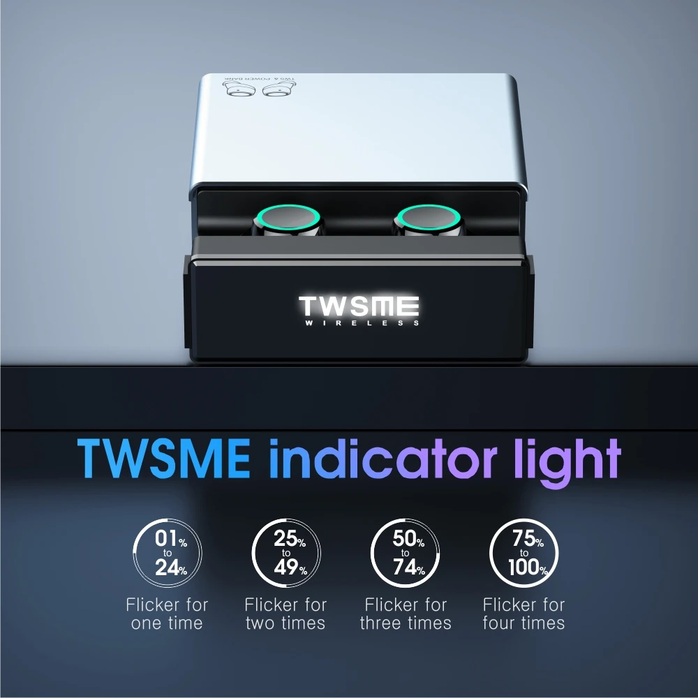 Vothoon TWS True Wireless Earphone Bluetooth V5.0 Earbuds Sports Headset Headphones Ai Control 2500mAh LED Smart Power Bank