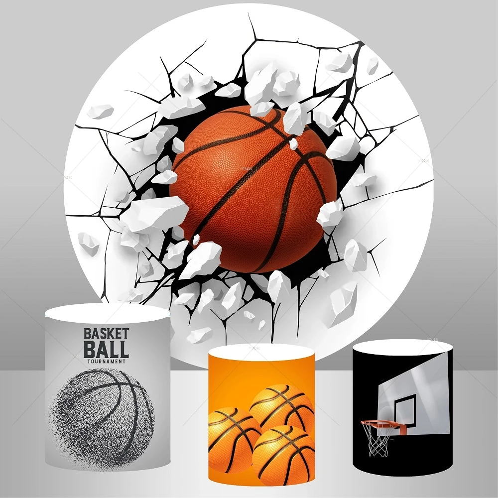 Basketball Sports Theme Circle Round Backdrop Boy Birthday Party Cake Table  Decoration Photo Background Cover Elastic Cylinder - Backgrounds -  AliExpress