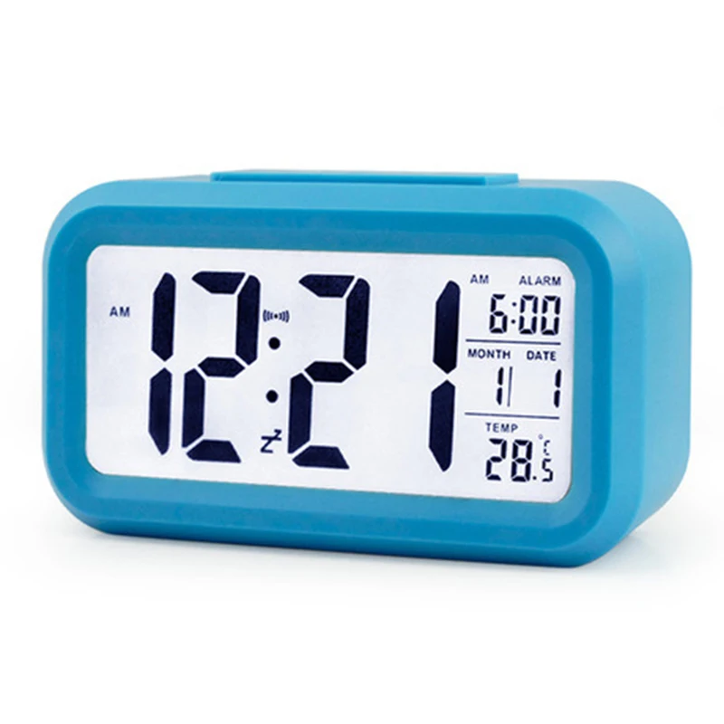

1pc Digital LCD Snooze Electronic Alarm Clock W / LED Backlight Light Control digital clock despertador budzik radio reveil
