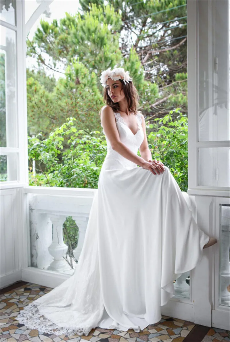 Sevintage vestido de casamento кружевные пляжные свадебные платья из шифона размера плюс Bolo свадебное платье со шлейфом vestiti da sposa