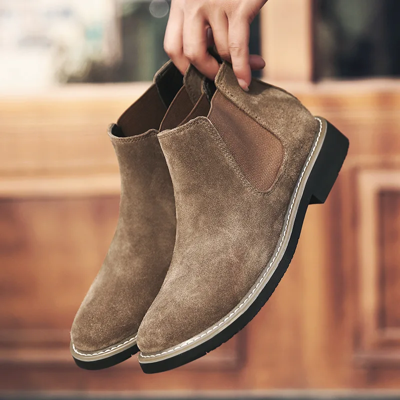Мужские ботиночки, чтобы помочь зимой плюс бархат в диких Англии зимние ботинки челси короткие ботинки - Цвет: Khaki