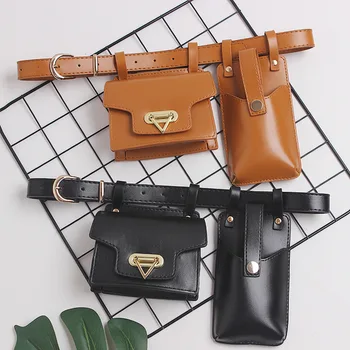 

2020 Women Waist Chest Bag New Inverted Triangle Metal Lock Mini Lipstick Mobile Phone Bag Running Composite Bag 5C7R