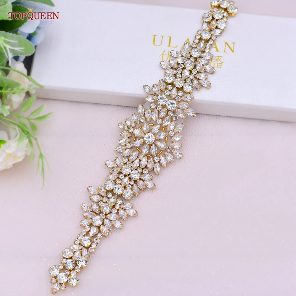 TOPQUEEN S319-G Luxury Bridal Belt Gold Rhinestone Applique Wedding Accessories Women Diamond Sash Moroccan Caftan Decoration TOPQUEEN S319-G Luxury Bridal Belt Gold Rhinestone Applique Wedding Accessories Women Diamond Sash Moroccan Caftan Decoration