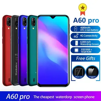 

Blackview A60 Pro Smartphone MTK6761 Quad Core Android 9.0 4080mAh Cellphone 3GB+16GB Waterdrop Screen Face ID 4G Mobile Phone