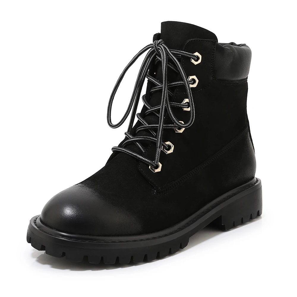 Большие размеры 34-43, новые ботильоны из натуральной кожи зимние женские ботинки на шнуровке с шерстью меховые зимние ботинки красивая теплая хлопковая обувь с плюшевой подкладкой - Цвет: black