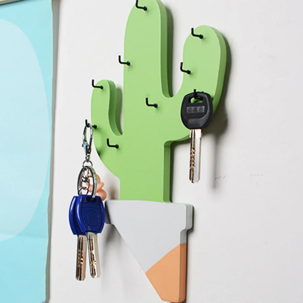 

Storage Home Decor Wooden Cactus Holder Rack Organizer Bedroom Office Wall Hanging Art Nordic Style Durable Key Hook Hallway