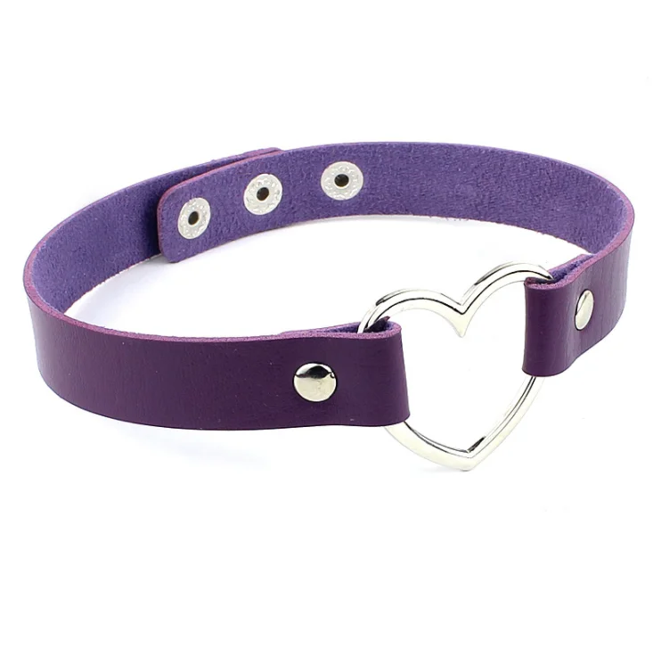 purple Готическое минималистичное кожаное колье с круглым воротником и сердечком для женщин в стиле панк, розовые, красные, черные вечерние ювелирные изделия в винтажном стиле - Окраска металла: purple