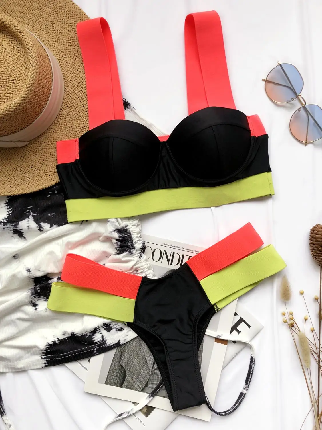 New Splicing Push up Bra Cup Bikini Women Swimsuit Female Swimwear Two-pieces Bikini set Thong Bather Bathing Suit Swim Lady