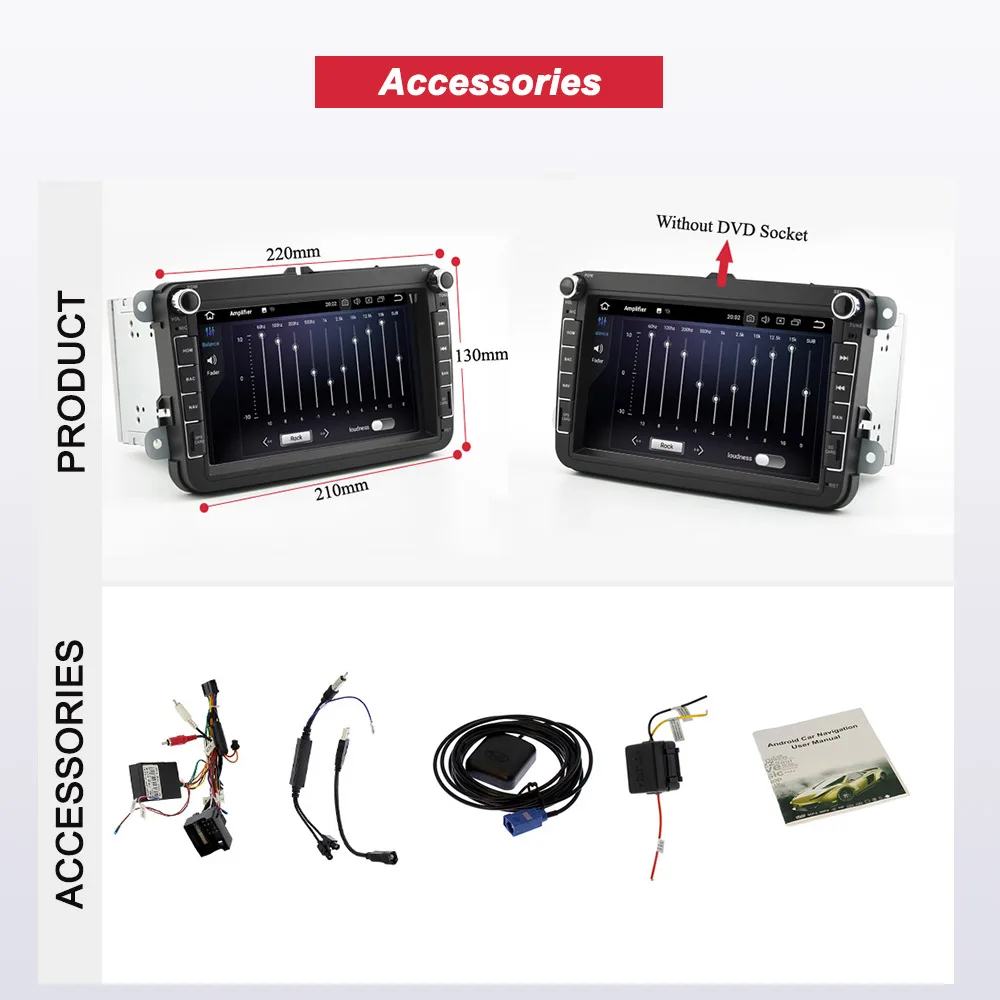 Best Bonroad 2Din 8"Android 9.0 IPS Octa Core PX5 Car Player for Golf 5 Golf 6 Polo Passat Tiguan Touran For Skoda NO DVD 5
