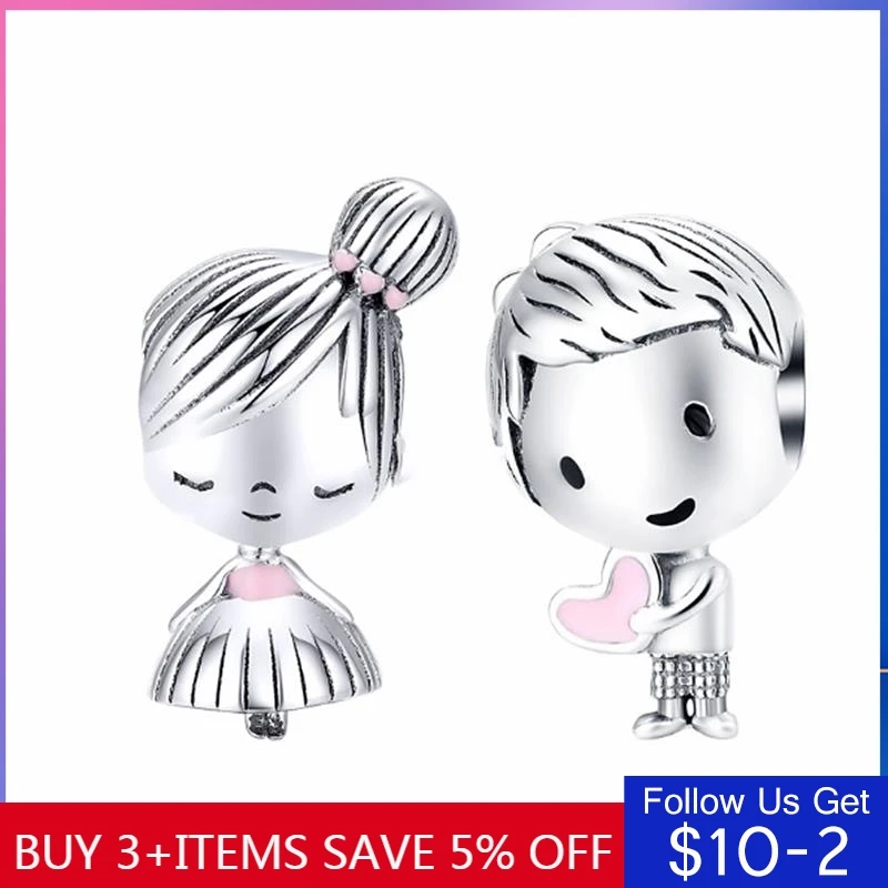 

CodeMonkey Boy and Girl Charm fit Original Silver 925 Bracelet Genuine 925 Sterling Silver Metal Beads Valentine Gifts CMC1334