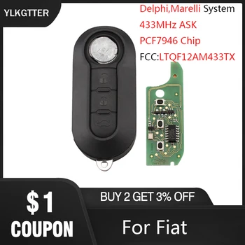 

YLKGTTER 433Mhz 3 Button Remote Flip Car Key For Fiat 500 Grande Punto Doblo Qubo 2006 2007 2013 DelphiBSI with PCF7946 Chip