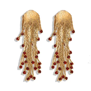 

New Brand Earrings Red Crystal Statement Earrings for Women Wedding Jewelry Bridal Brinos Gold Chain Tassel Earring Pendant 2020