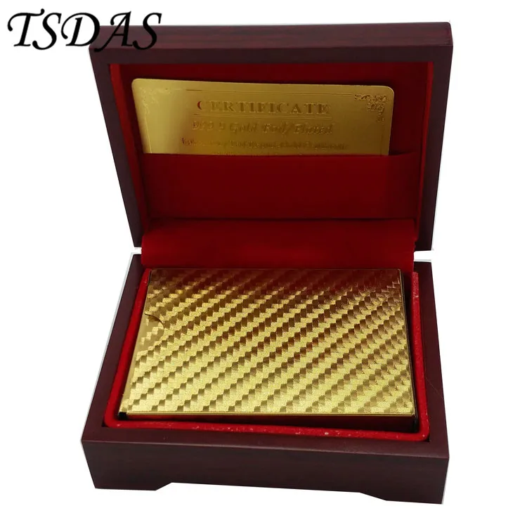Normal Style Waterproof Plastic Playing Card With Wooden Box Golden Poker Cards 24K Gold Foil Plated as Wedding Gift|cards 24k|card cardcards playing