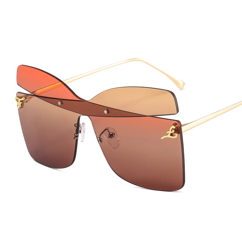 Роскошные негабаритные солнцезащитные очки для женщин, уникальный бренд, без оправы, дизайн, квадратный металл, женские и мужские солнцезащитные очки, специальная форма бабочки, UV400 - Цвет линз: C3 Tea OrangeTea