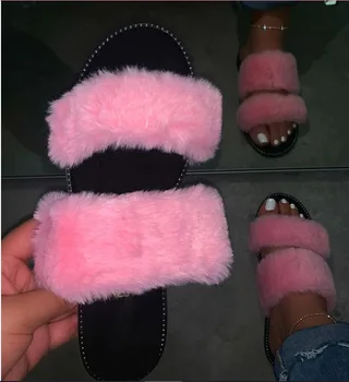 

women fur sandals home outdoor silppers