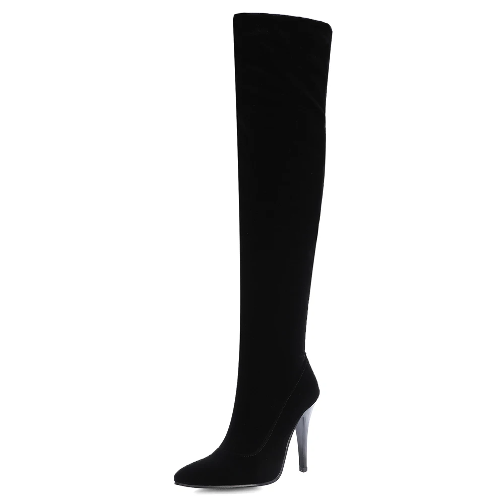 

Suede Nubuck Leather Blue Stiletto High Heel Boots Super High Heel Pointed Toe Short Plush Ladies Winter Over-The-Knee Boots