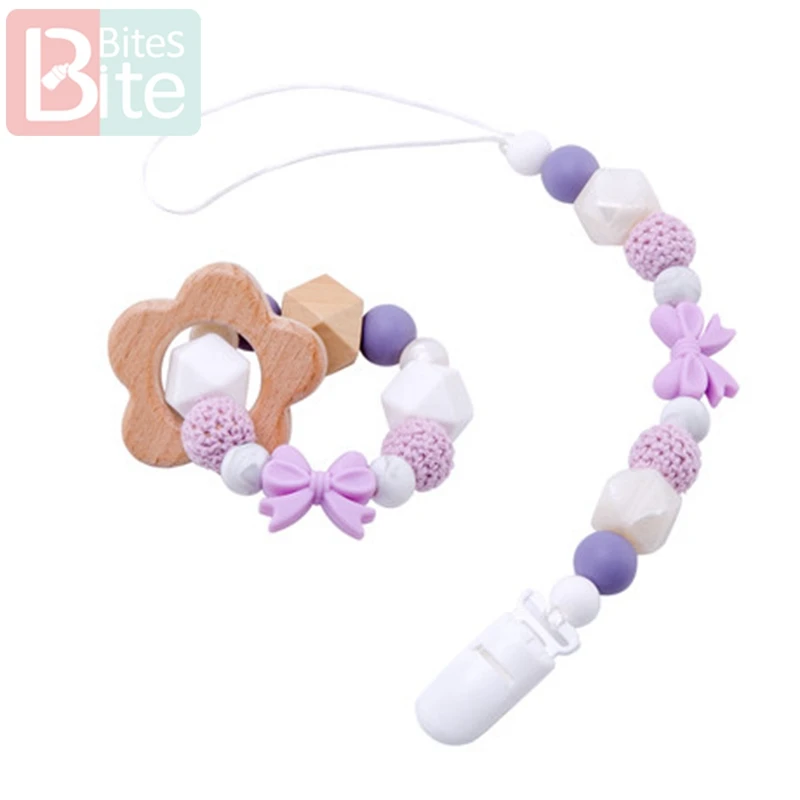 Purple Bow Укусы 1 комплект детский Прорезыватель грызунов браслет для кормления силиконовая погремушка соска клипсы цепочка Детские трофеи игрушка для детских товаров - Цвет: Purple Bow