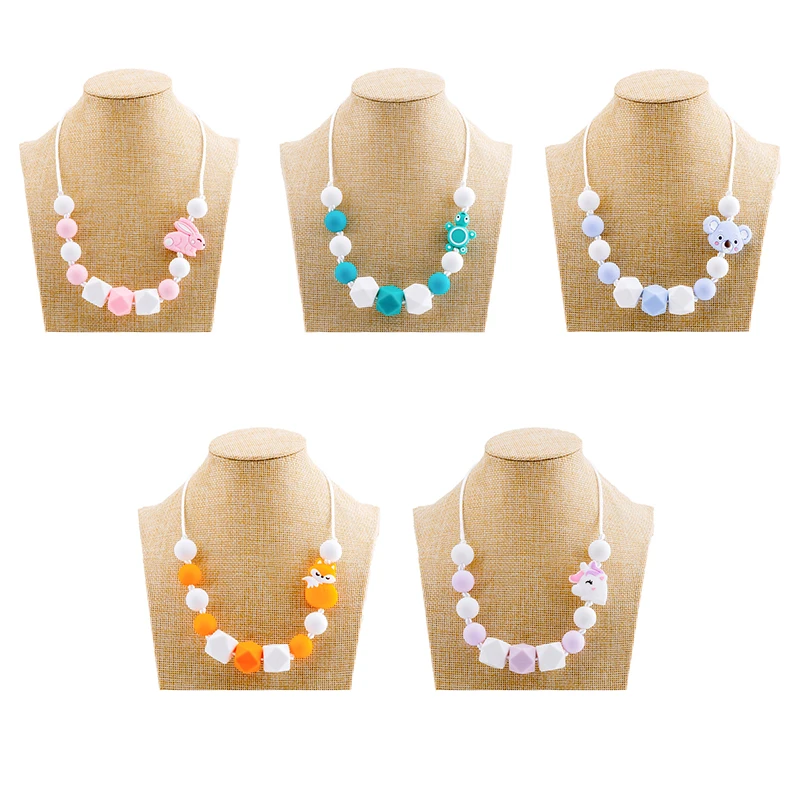 Bite Bites 1pc Baby Teething Necklace Food Grade Silicone Beads Long Chain Baby Goods Silicone Bead Nurse Gift For Baby Teether