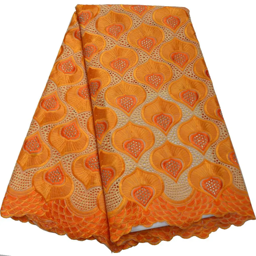 (5 ярдов/шт) высокая плотность вышитая швейцарская вуаль кружево оранжевого цвета