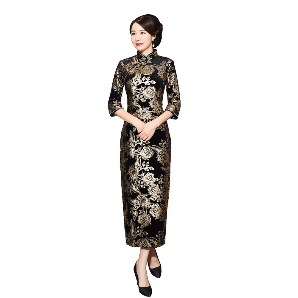 66A Шанхай история дешевые бархат Cheongsam китайское платье вышивка Qipao длинное для женщин - Цвет: 66A