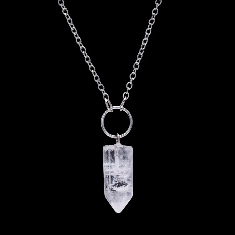 Натуральный камень кристалл розовый кварц Подвеска-шестиугольник ожерелья для женщин в форме пули Серебряная цепочка Подарочные ожерелья украшения - Окраска металла: ZS6158