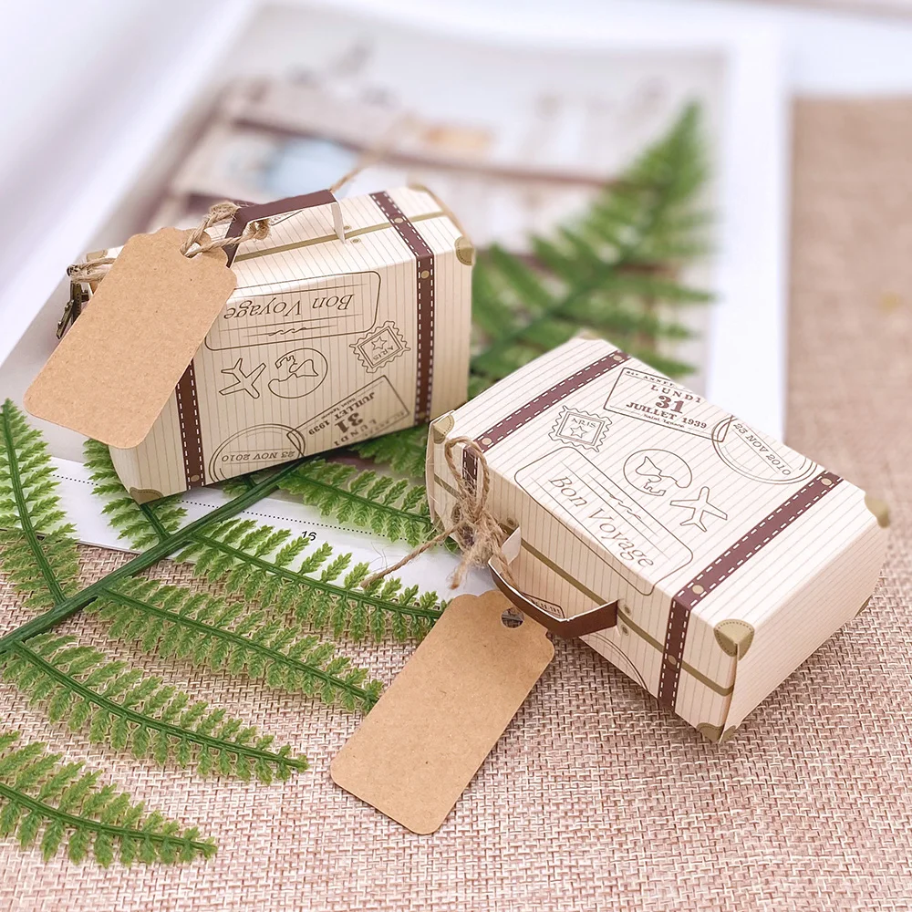 100 шт., креативный мини-чемодан, коробка для конфет, коробка для конфет, коробка для свадебных подарков, вечерние принадлежности, свадебные сувениры с карточкой