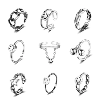 

Korean 925 Sterling Silver Handmade Star Smile Rings for Women Exquisite Adjustable Open Ring Silver 925 Jewelry Geometric Anel