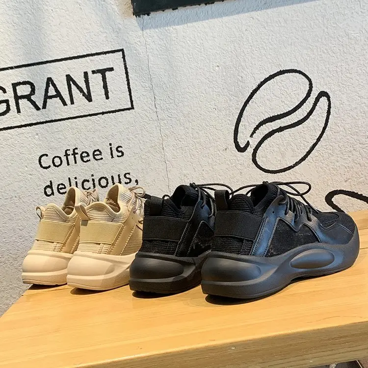 Women Platform Chunky Sneakers Casual Shoes Korean Fashion Winter Female Khaki Lace Up Comfortable Running Brand Dad Shoes Woman
