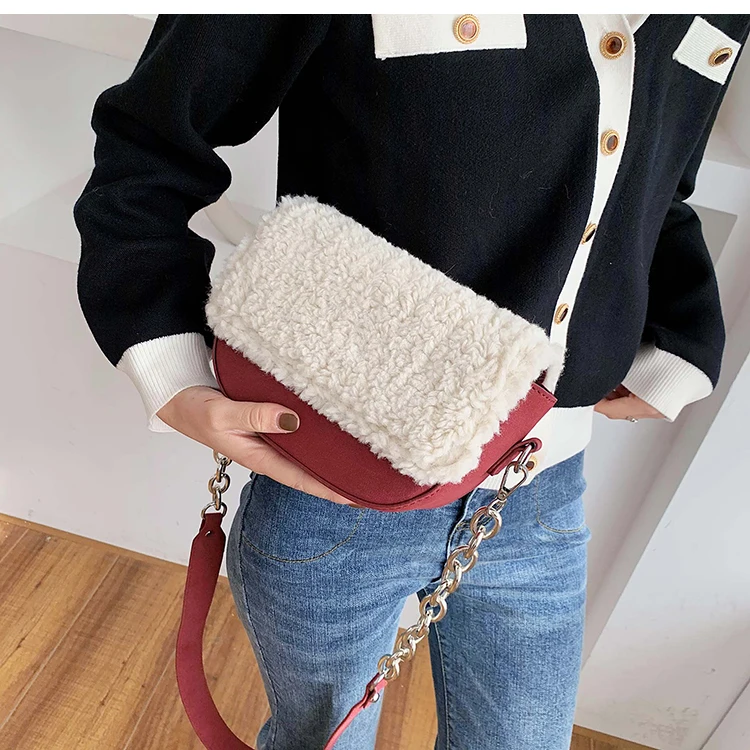 IVog Новое поступление повседневные женские маленькие меховые сумки через плечо cc сумки модные седельные сумки для женщин