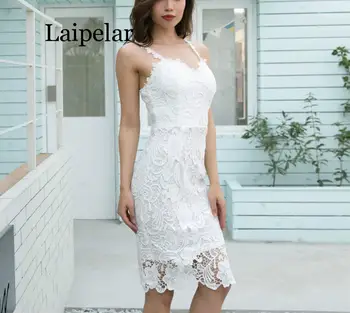 

Women Lace Dreess Bodycon 2020 Fashion Sling Dresses Ladies Elegant Casual Sexy V-Nech Mini White Beach Dress