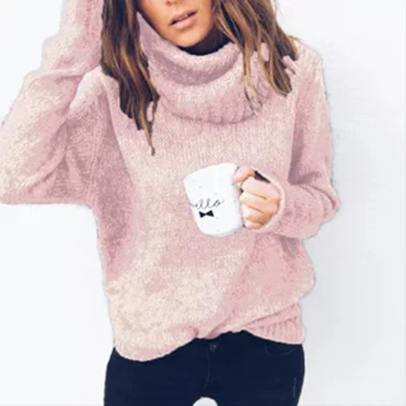 

Autumn and Winter Europe and The New Sweater Explosion Models Solid Color Long-sleeved High Collar Pullover Sweater Women