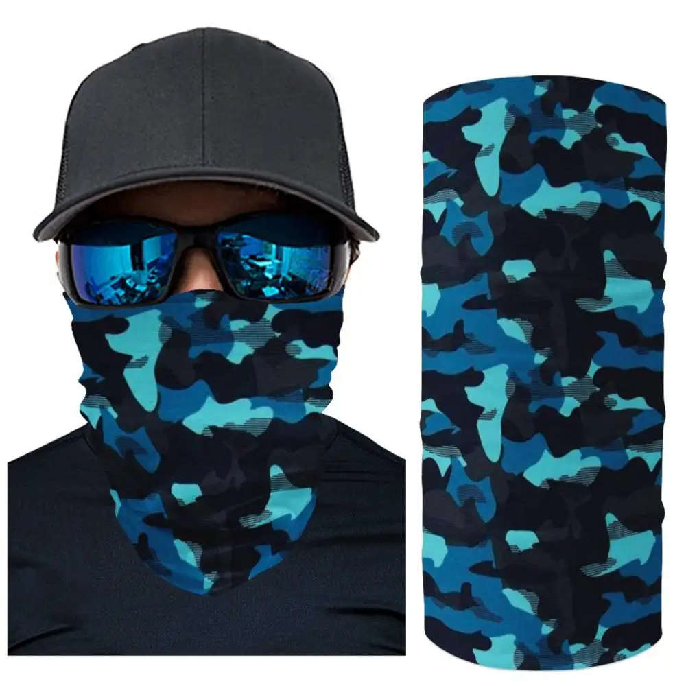

Custom pattern riding Headband realistic seamless scarf outdoor Mountaineering 3D face magic headscarf black and blue camouflage