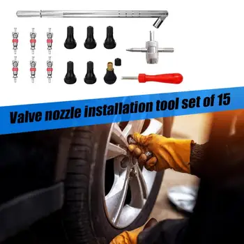 

15pcs/set Valve Cores+TR412 Valve Stems+Core Remover+Stem Puller+4 Way Tool Car Wash And Maintainnance