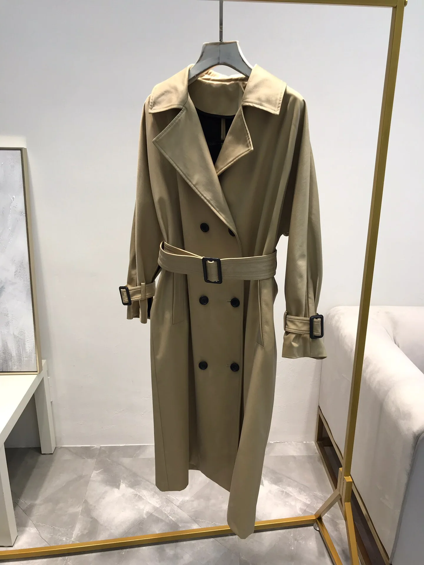 

2019 New Casual Fashion Cool Khaki Long Trench Coat Women Turn-down Collar Double Breasted