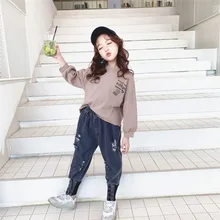 Джинсы для девочек, весна-осень, стиль, западный стиль, корейский стиль, свободные штаны-шаровары для больших мальчиков, модная детская одежда