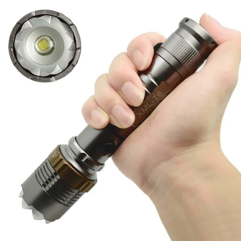 

Self Defense Aluminum Alloy Torch 2300 LM XML T6 LED Flashlight Rechargeable 5 Mode Waterproof 18650/AAA Lantern For Camping