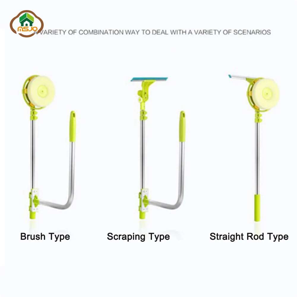 US $31.49 MSJO Mop For Windows Long Handle Sponge Telescopic Window Cleaning Brush Device Dust Double Side Clean Glass Wiper Washing Tools