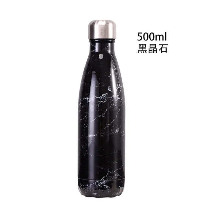 Портативная бутылка для воды с вакуумной изоляцией из нержавеющей стали, Герметичный Термос с двумя стенками, горячая/холодная, 500 мл, термосы для путешествий на открытом воздухе - Цвет: Черный