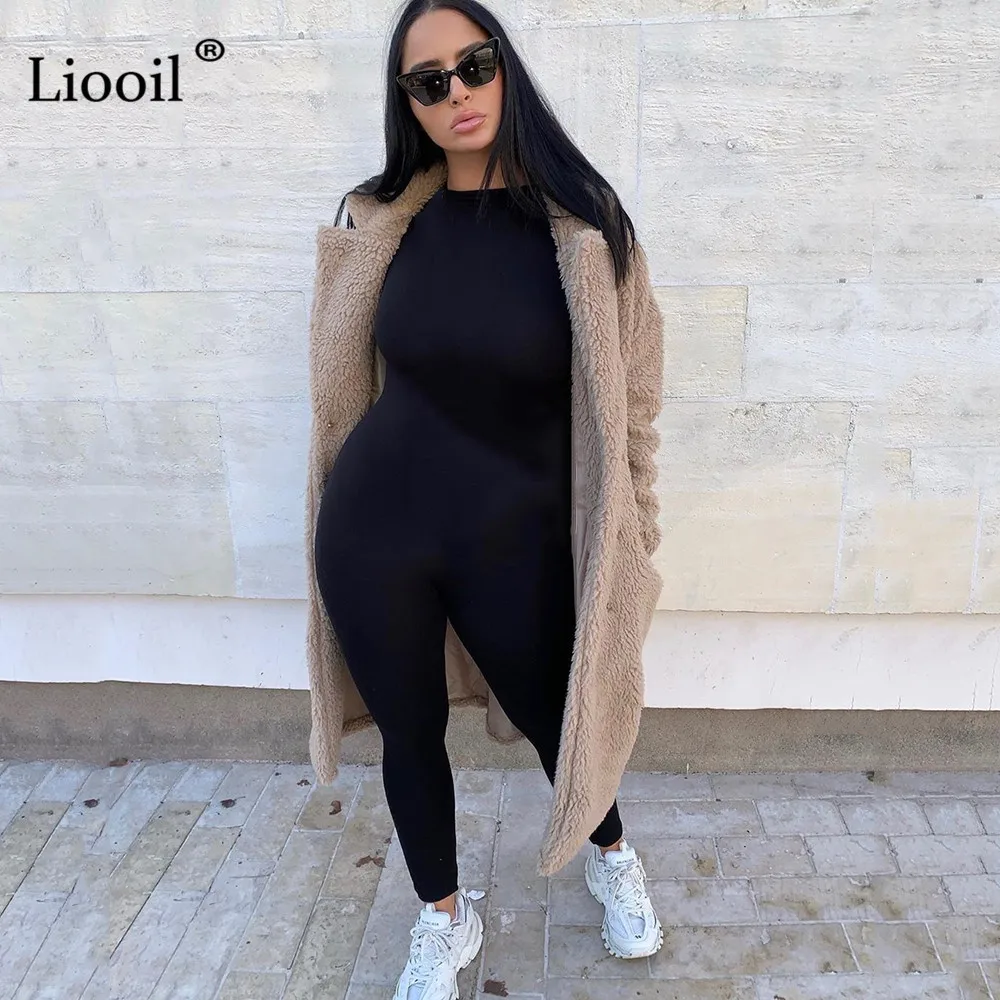 Liooil сексуальное облегающее платье на молнии Комбинезоны для Для женщин с длинными рукавами и круглым вырезом Вечерние Клубные комбинезоны, обтягивающие боди черный, белый цвет Комбинезоны